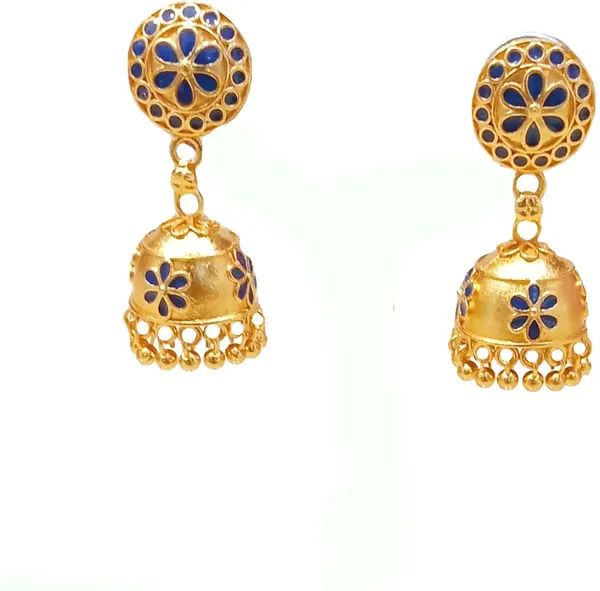 Assamese_Traditional_Copper_Gold_Plated_Blue_Color_Japi_Design_Jhumka_Earring_For_Girls_&_Women_&_Girls